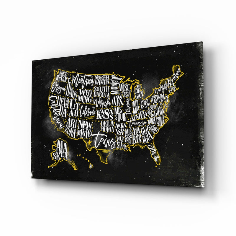 Map of USA Glass Wall Art