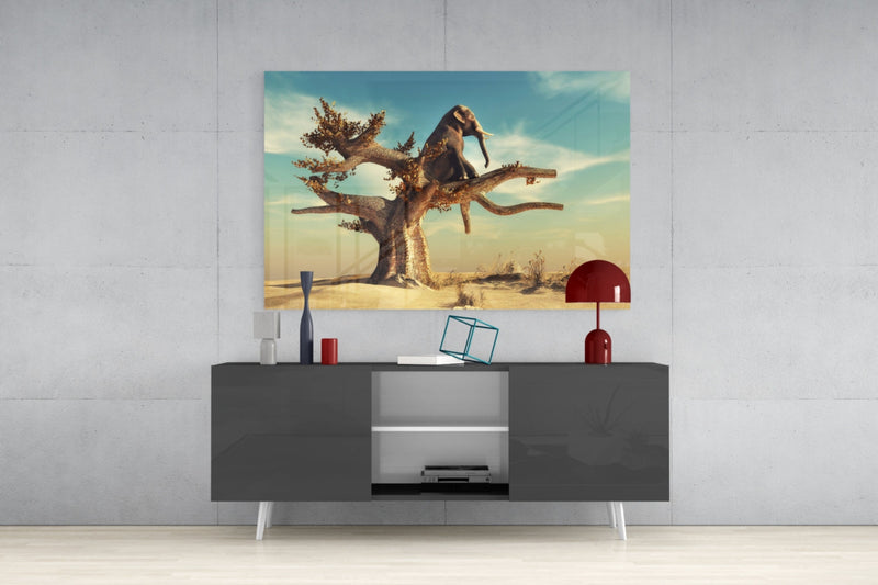 Thinking Elephant Glass Wall Art