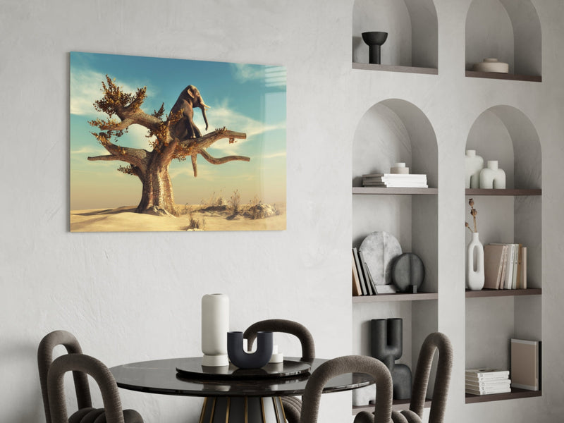 Thinking Elephant Glass Wall Art