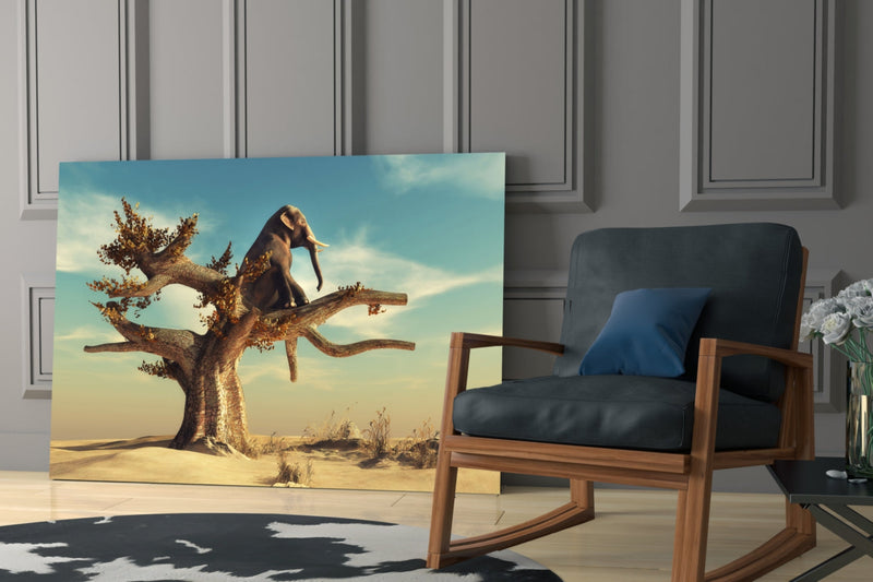 Thinking Elephant Glass Wall Art