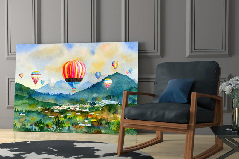 Hot Air Balloons Glass Wall Art