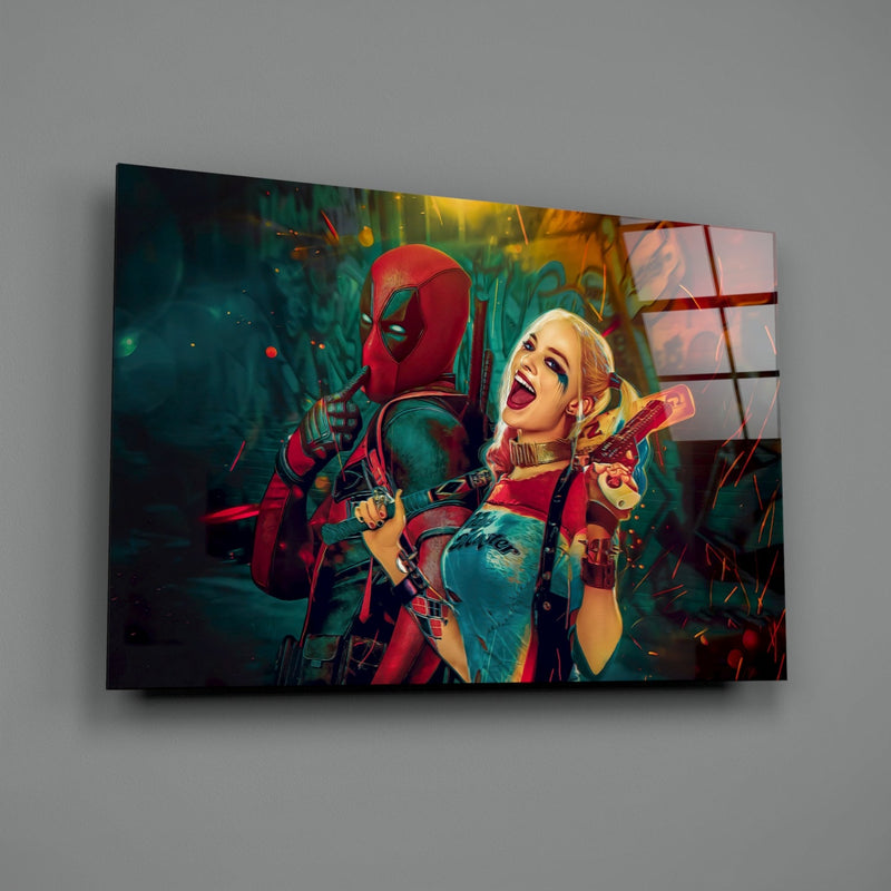 Harley Quinn and Deadpool Glass Art