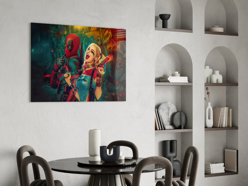 Harley Quinn and Deadpool Glass Art