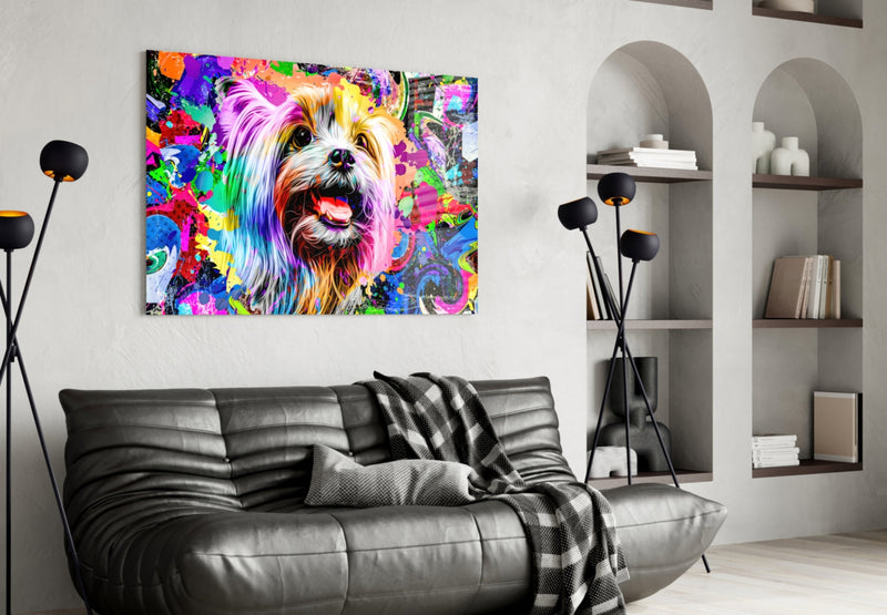 Happy Puppy Glass Wall Art