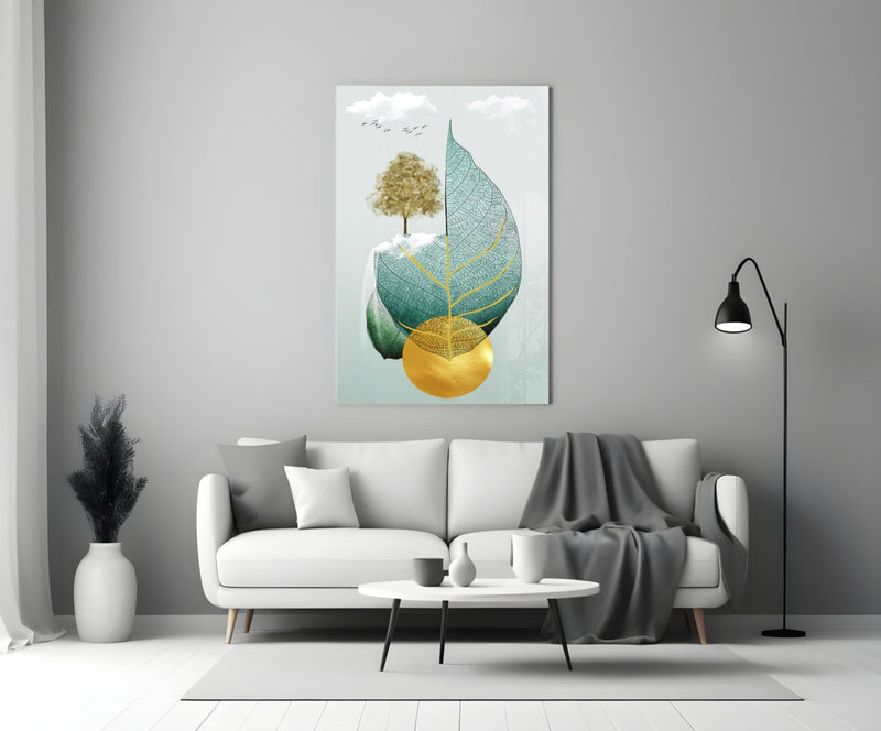 Tree on a Leaf Glass Wall Art