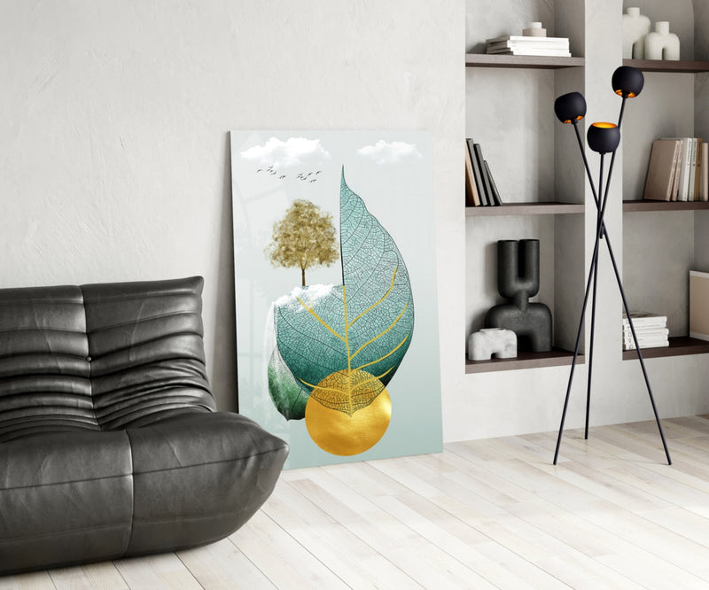 Tree on a Leaf Glass Wall Art