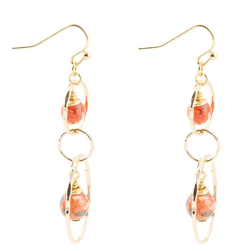 Canyon Red Magnesite Double Drop Golden Earrings
