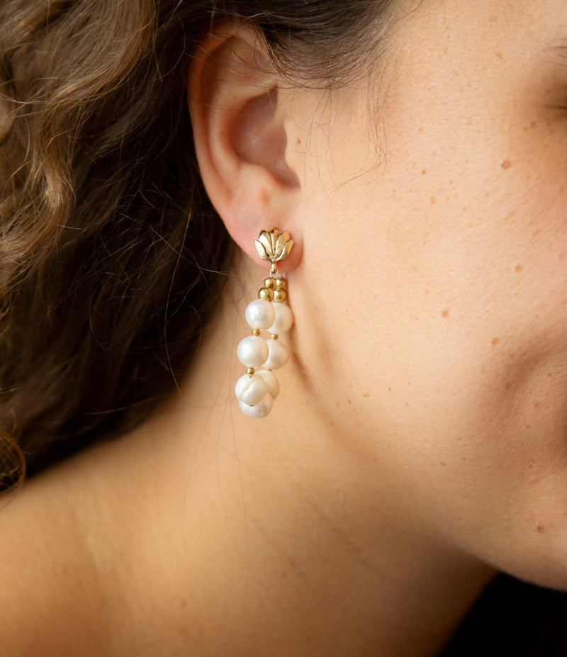 Carly White Pearl Complete Loop Golden Post Earrings