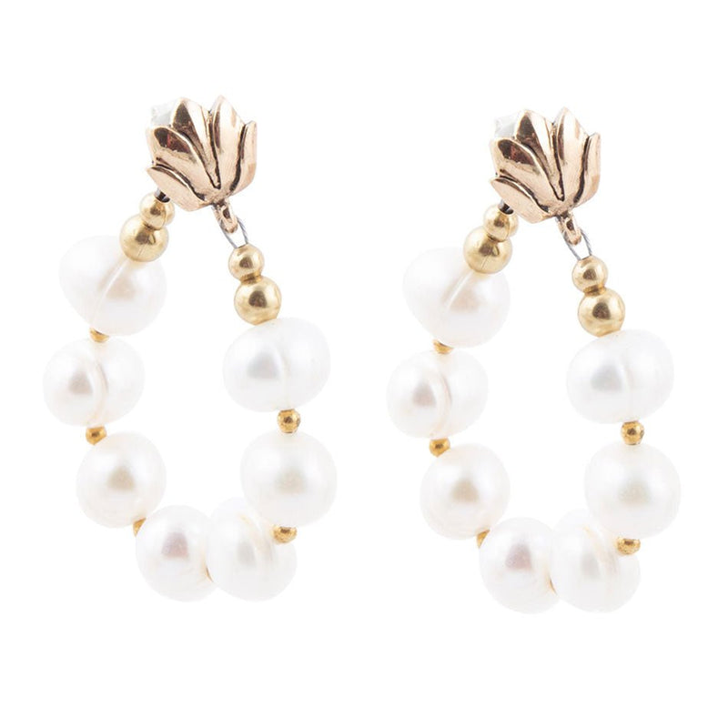 Carly White Pearl Complete Loop Golden Post Earrings