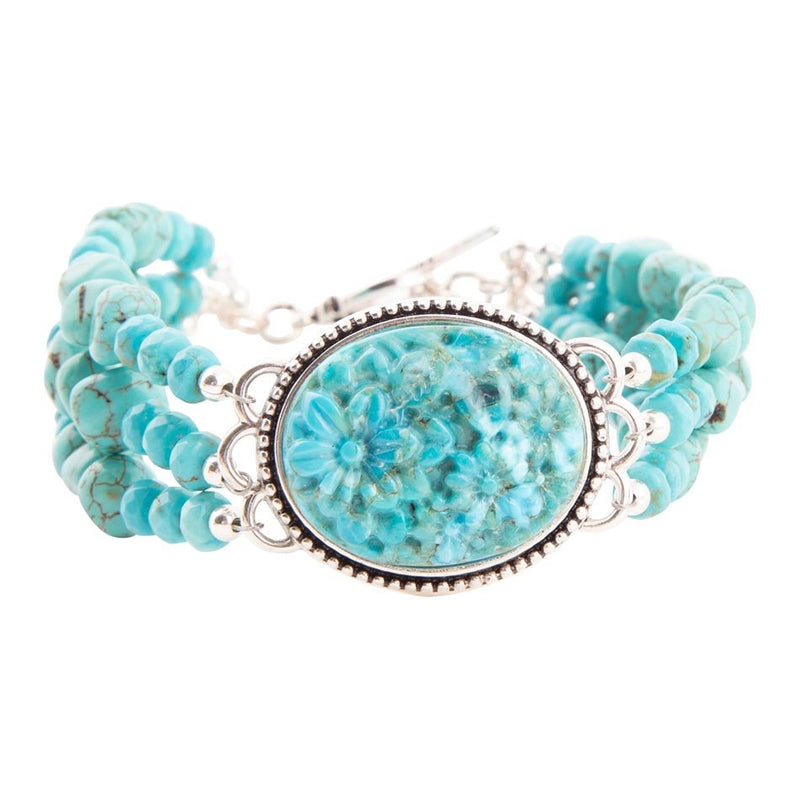 Carved Blue Turquoise and Sterling Silver Toggle Bracelet