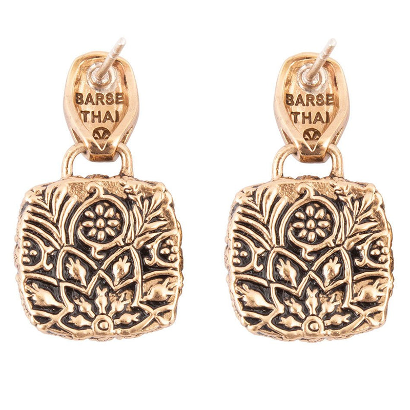 Carved Blue Turquoise Golden Drop Earrings