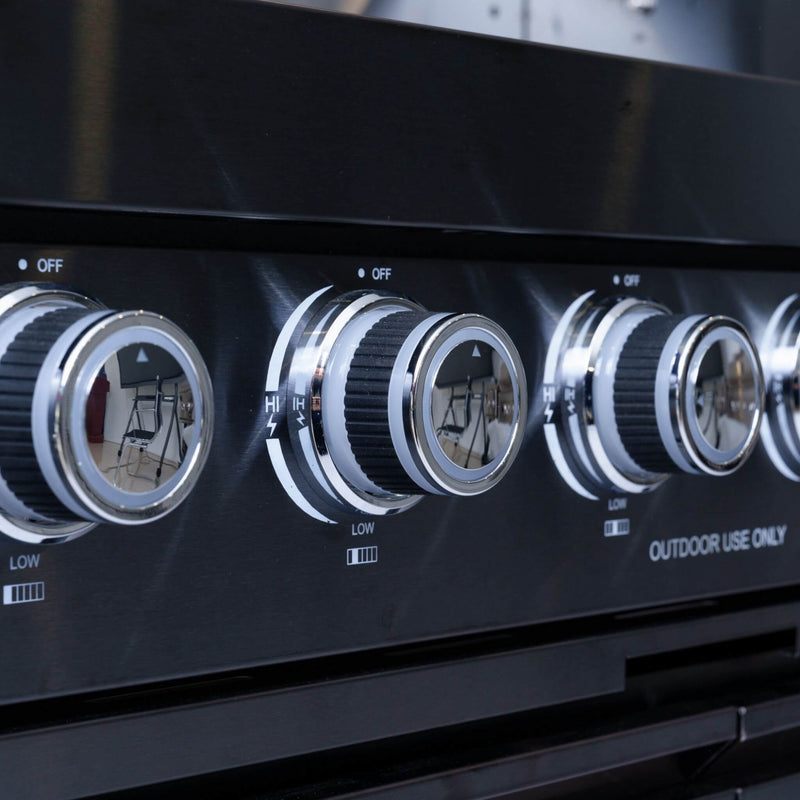 Castelle Flame Inferno Premium Black Stainless Steel 6-Burner Liquid Propane Kitchen Grill Island With Rotisserie Kit (SAK82641)
