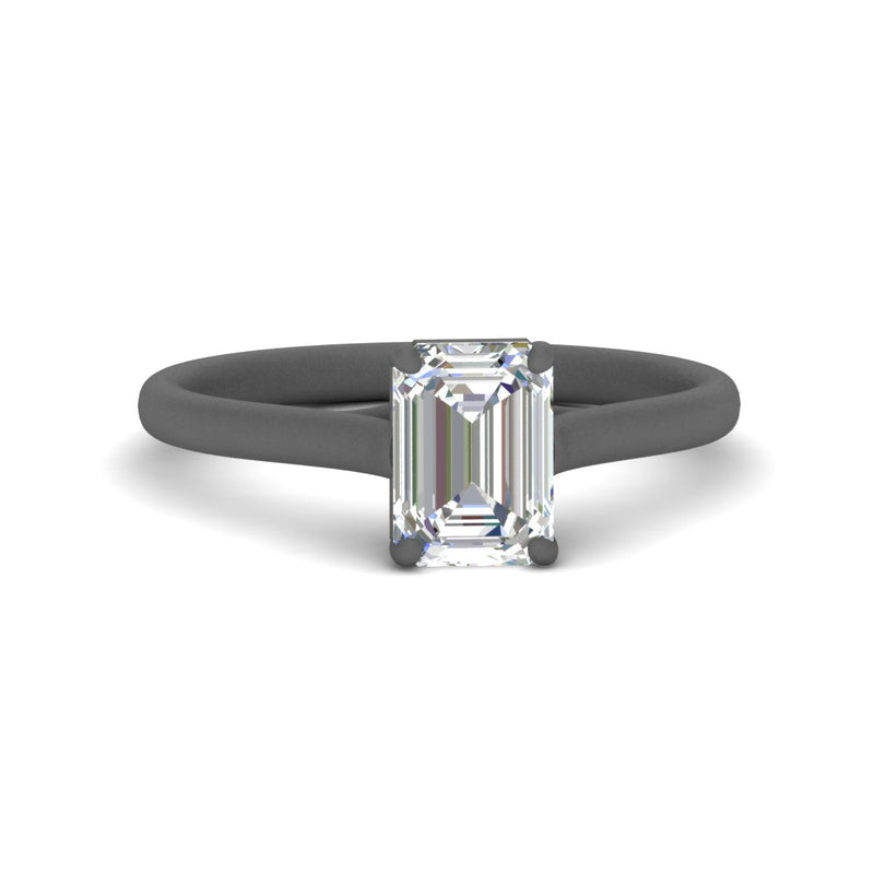 Cathedral Flat Band Emerald Cut Solitaire Engagement Ring