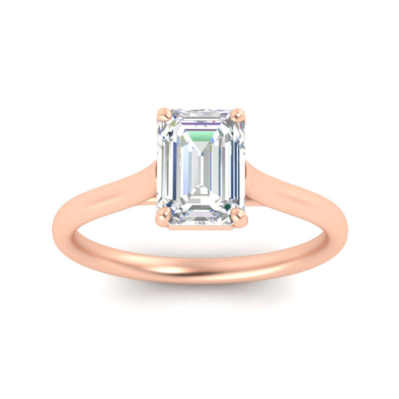 Cathedral Flat Band Emerald Cut Solitaire Engagement Ring