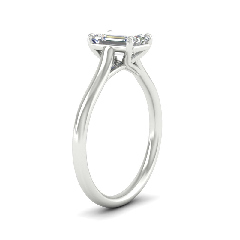 Cathedral Flat Band Emerald Cut Solitaire Engagement Ring