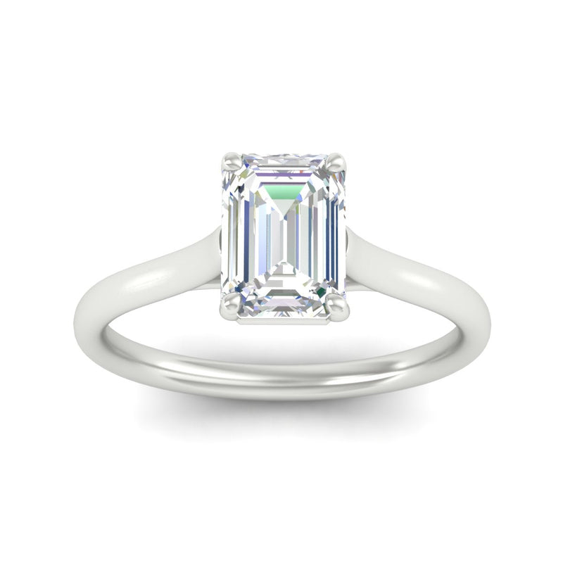 Cathedral Flat Band Emerald Cut Solitaire Engagement Ring