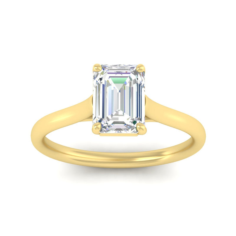 Cathedral Flat Band Emerald Cut Solitaire Engagement Ring