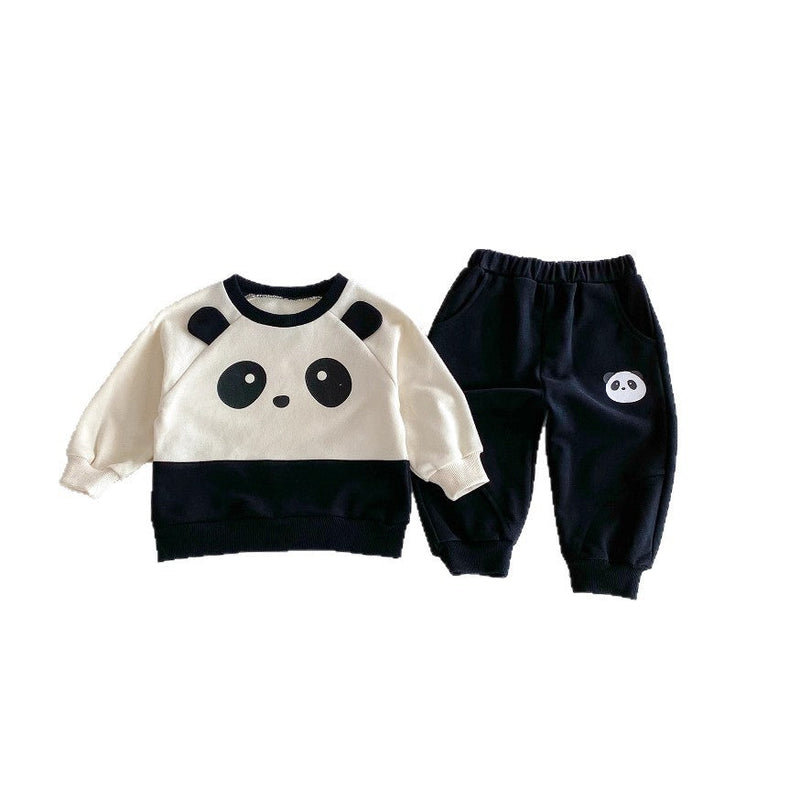 New Long Sleeve Round Neck Western Style Panda Sweater Pants Suit