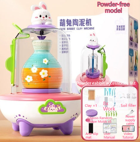 Electric Mini Finger-Powered Pottery Wheel Kit Handmade Set With No-Bake Clay Toys