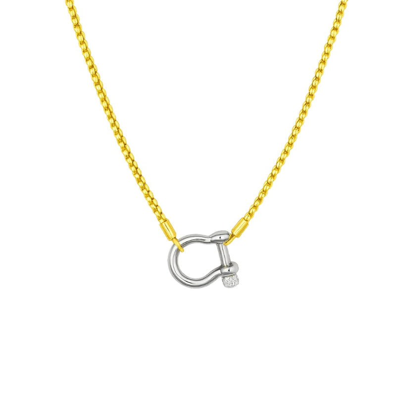 Lucky Lock Carabiner Necklace – Two-Tone Mixed Metal Horseshoe Pendant Chain