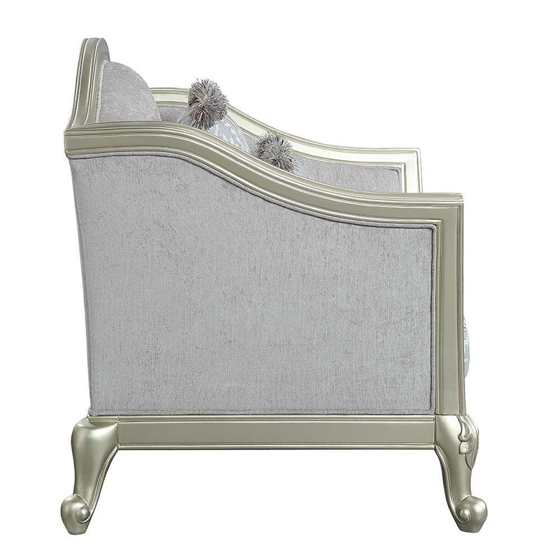 Qunsia - Loveseat With 4 Pillows - Light Gray Linen & Champagne