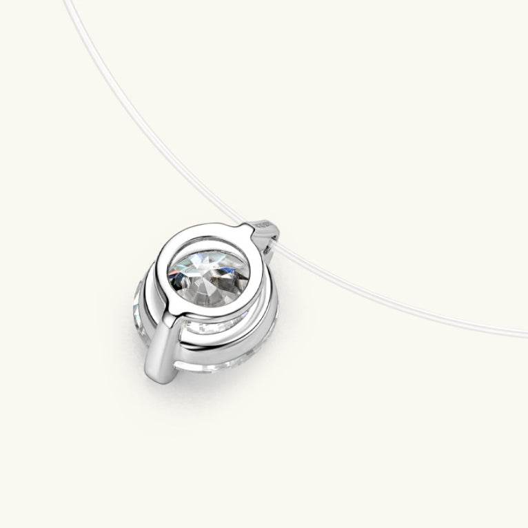 Sterling Silver Moissanite Pendant Necklace – Invisible Floating Dainty Choker, Adjustable 15.7in + 2in (0.5–3ct), Mermaid Tear Design