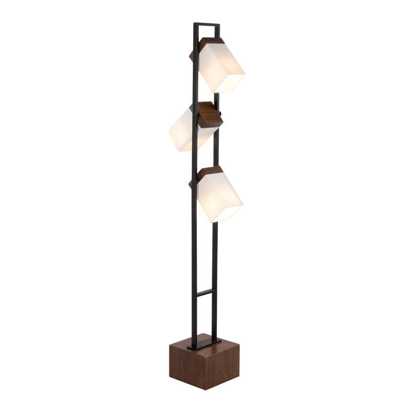 Bento 67.5' Contemporary Metal Floor Lamp in Black Metal and Walnut Wood with White Shade
