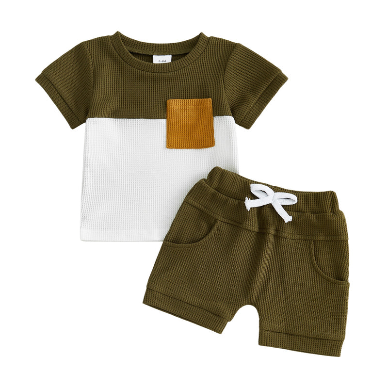 Summer BabyToddler Top Solid-Colored Shorts Two-Piece Set