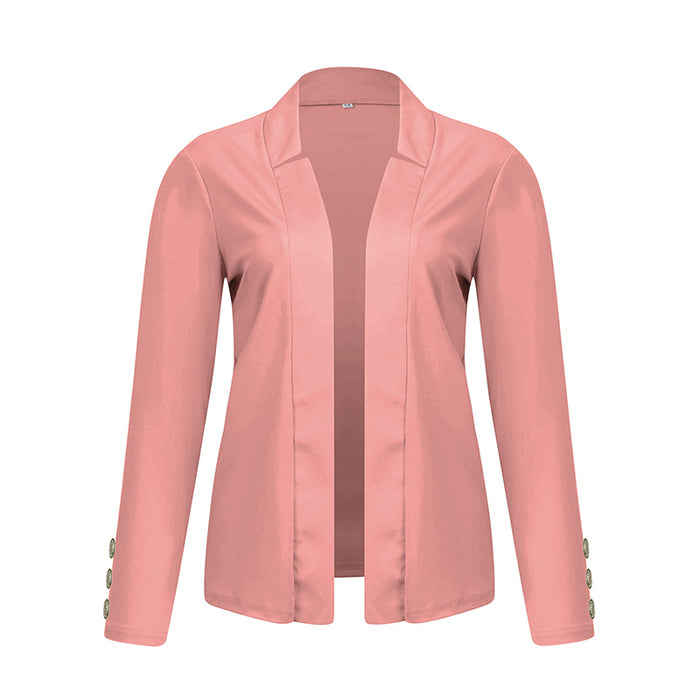 Plus Size Women's Solid Color Long Sleeve Blazer - Button Cuff Sport Coat Comfortable For Work & Casual Wear