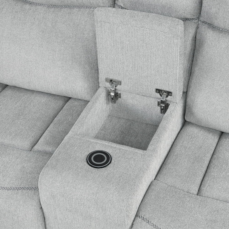 Galya - Motion Loveseat With Console - Light Gray Chenille