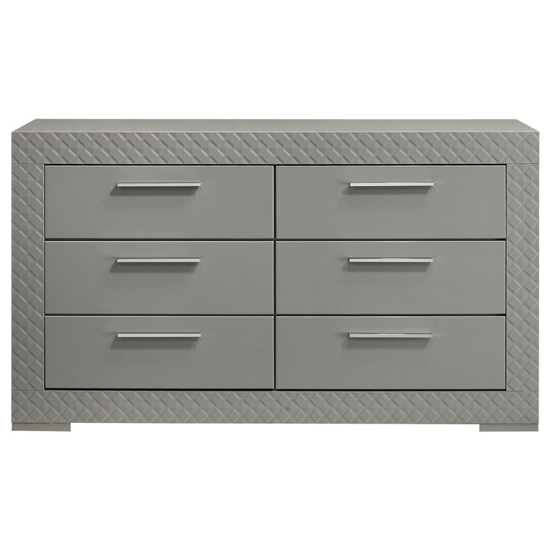 Ives 6-drawer Dresser Cabinet Grey High Gloss