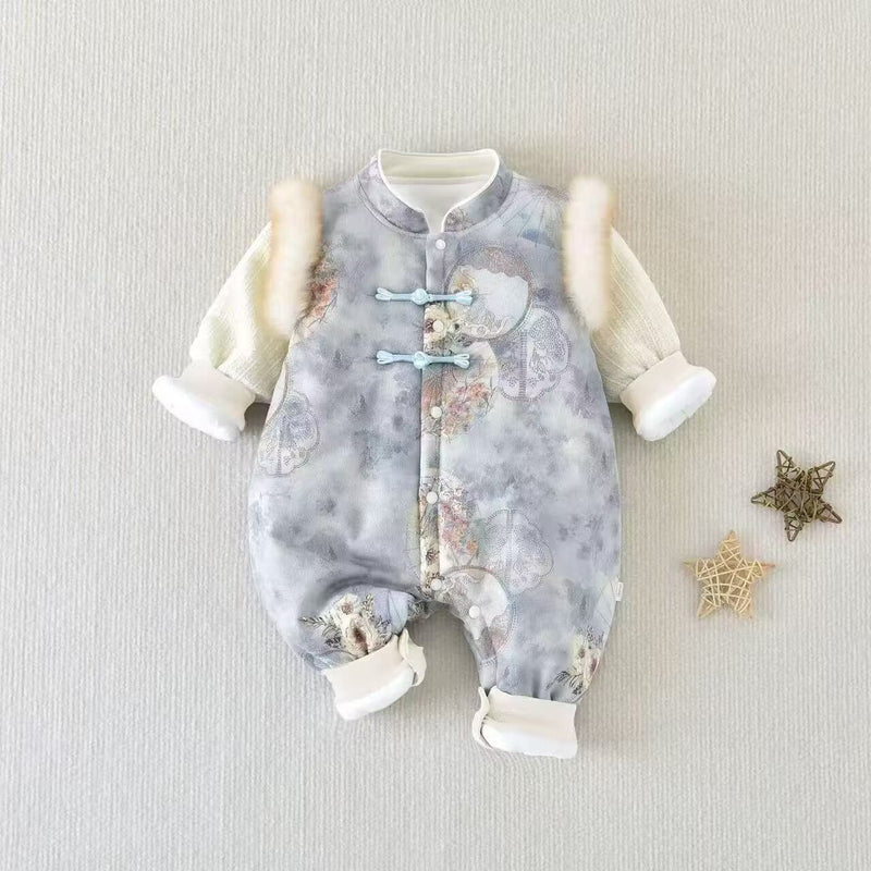 Fleece-lined Extra-thick Childrens Outdoor Cotton Jumpsuit