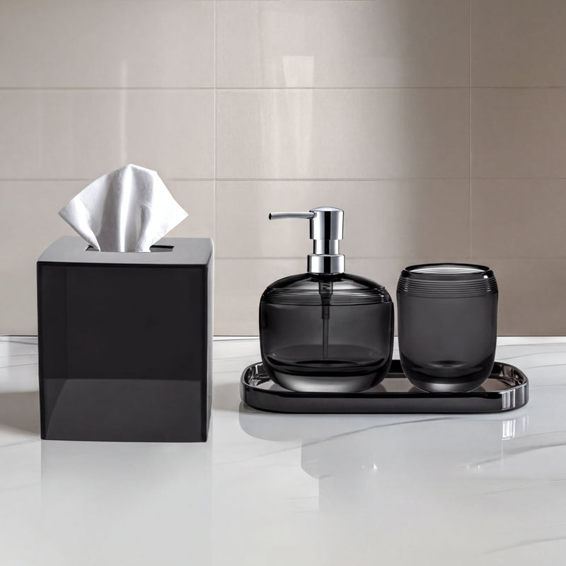 Acrylic Bathroom Set – Modern Bathroom Accessories Kit with Soap Dispenser & Tray