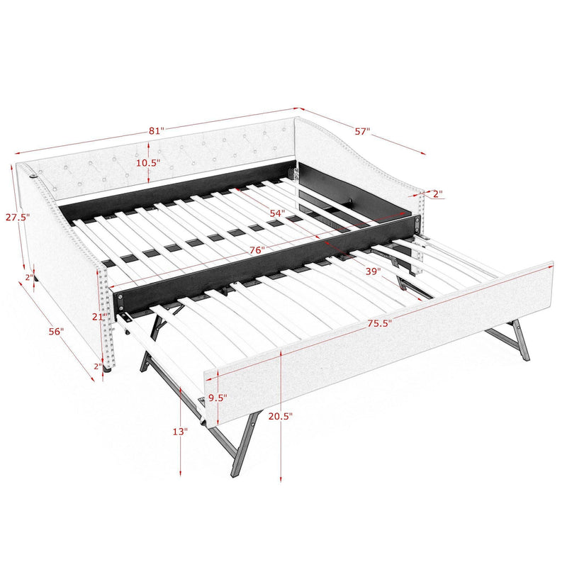 Upholstered Daybed With USB Charging & Pull Out Bed