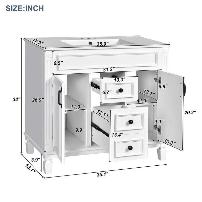 Bathroom Vanity With Top Sink, Mirror Cabinet, 2 Soft Closing Doors & 2 Drawers
