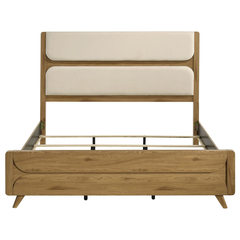 Bennett 62-inch Eastern King Upholstered Panel Bed Cream and Light Oak