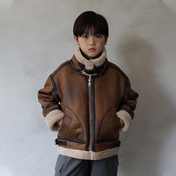 Boys Suede-lined Coat With Integrated Fur For Extra Warmth And Thickness