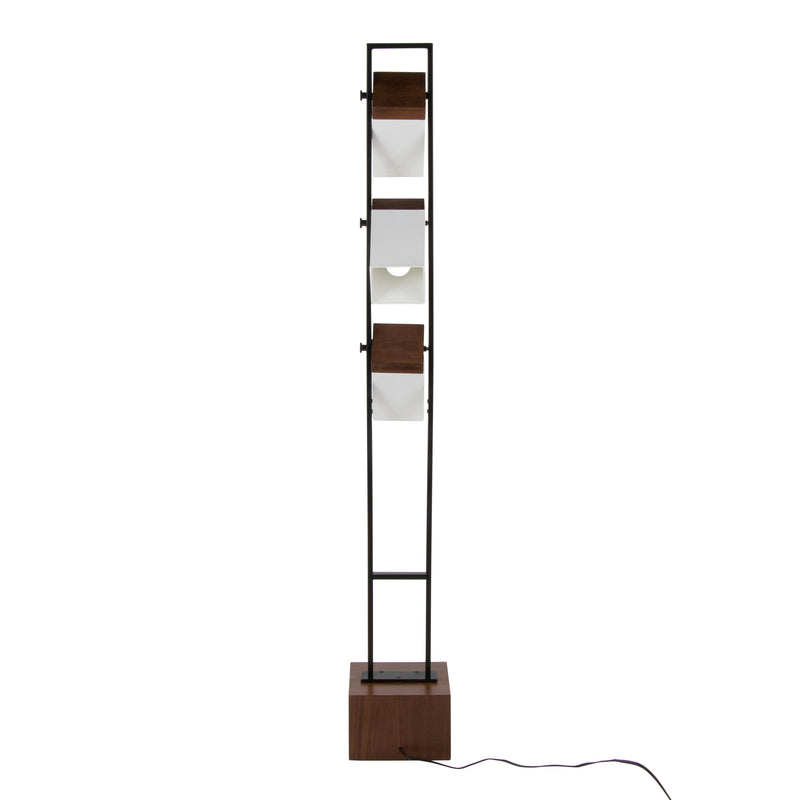 Bento 67.5' Contemporary Metal Floor Lamp in Black Metal and Walnut Wood with White Shade