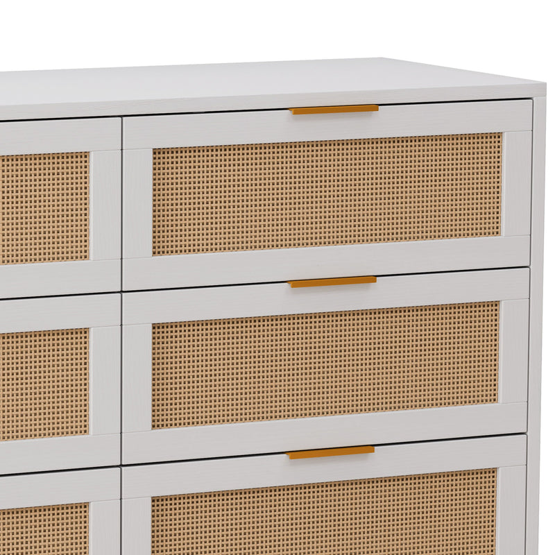 43.31'6-Drawers Rattan Storage Cabinet Rattan Drawer,for Bedroom,Living Room,White