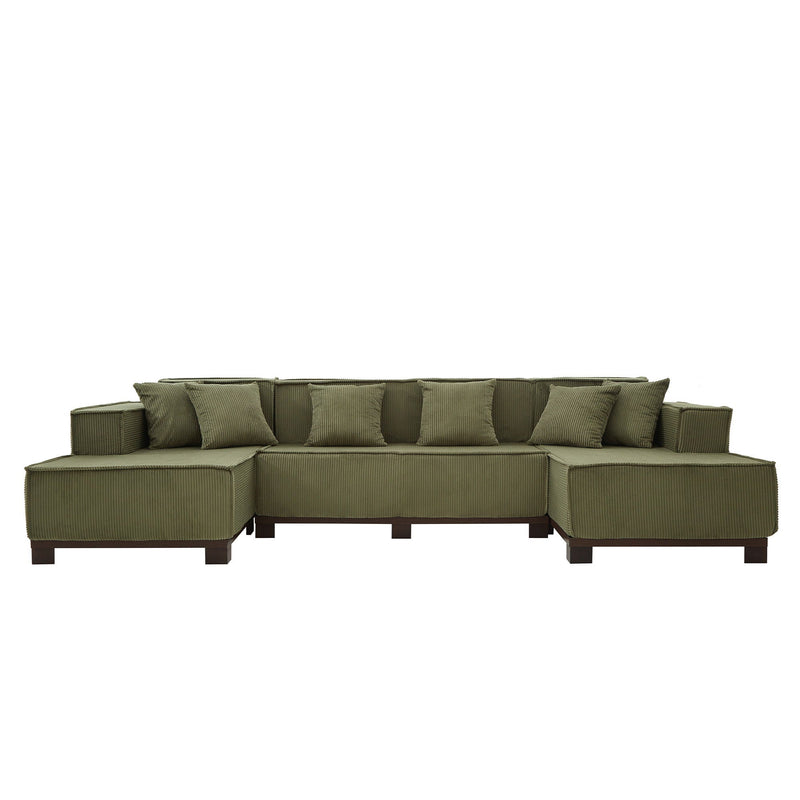 U-Shaped Sectional Sofa With RGB LED Light Strip And 6 Pillows
