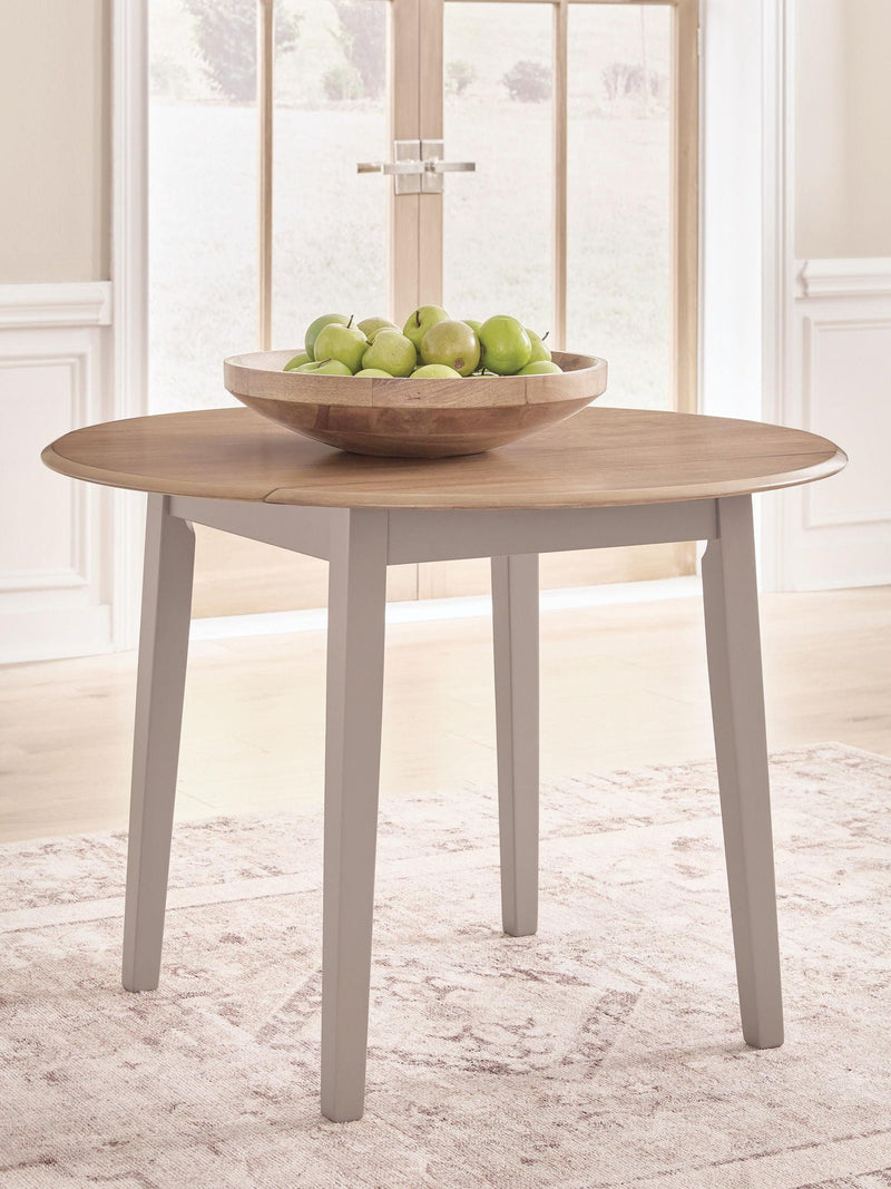 Harperfeld - Round Dining Room Drop Leaf Table - Natural / Gray
