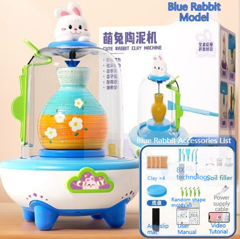 Electric Mini Finger-Powered Pottery Wheel Kit Handmade Set With No-Bake Clay Toys