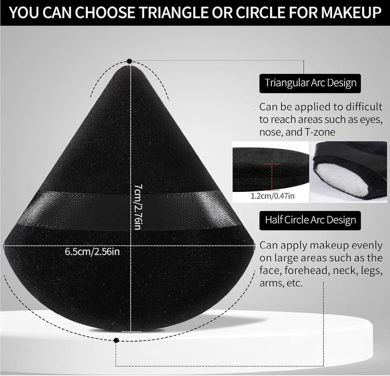 6 Pcs Powder Puff Face Soft Triangle Makeup Puff Velour Makeup Sponge Beauty Blender for Loose Powder (Black)