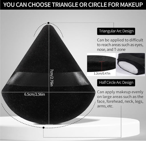 6 Pcs Powder Puff Face Soft Triangle Makeup Puff Velour Makeup Sponge Beauty Blender for Loose Powder (Black)