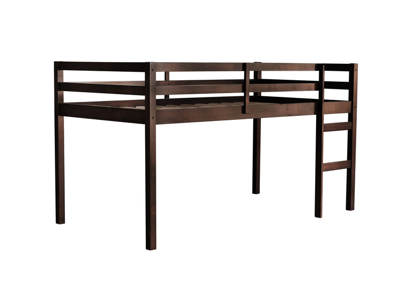Solid Wooden, Rubber Wooden Twin Loft Bed with Ladder, Bed Platform of Strengthened Slats , Espresso