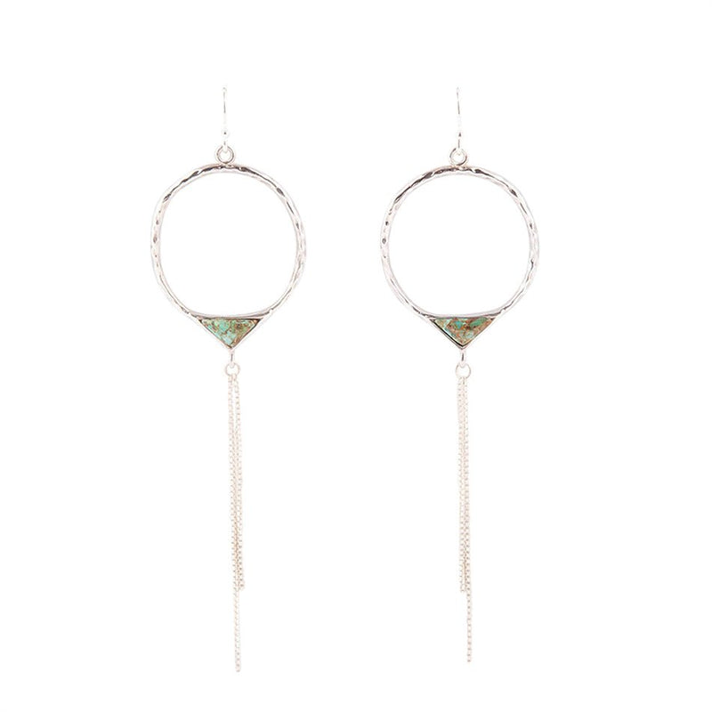 Turquoise and Sterling Silver Chain Fringe Front Hoop