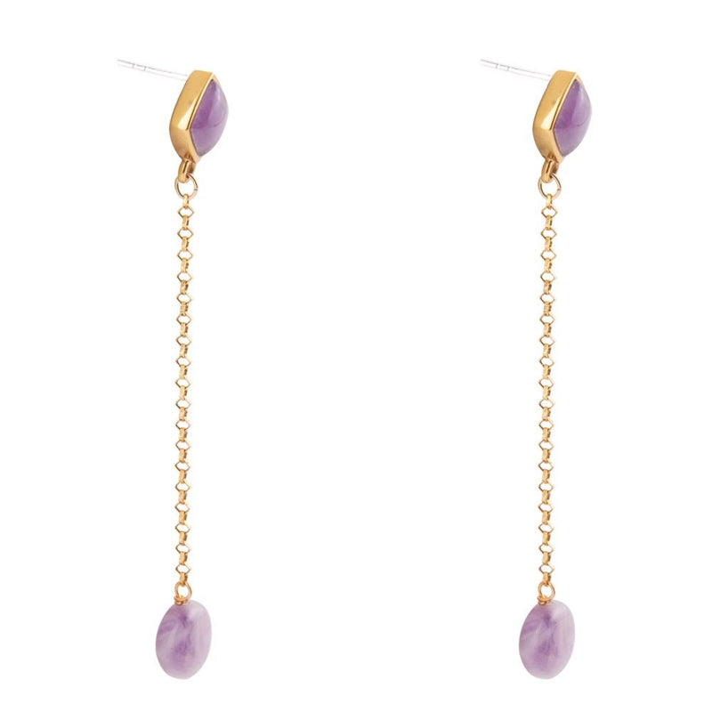 Chained Up Purple Amethyst and Golden Bronze Dangle Earrings