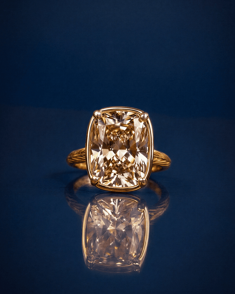Sterling Silver Elongated Cushion Champagne CZ Cocktail Ring