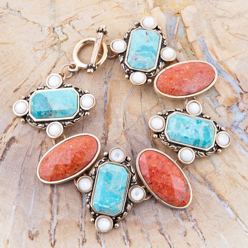 Champs Blue turquoise and Orange Coral Golden Link Bracalet