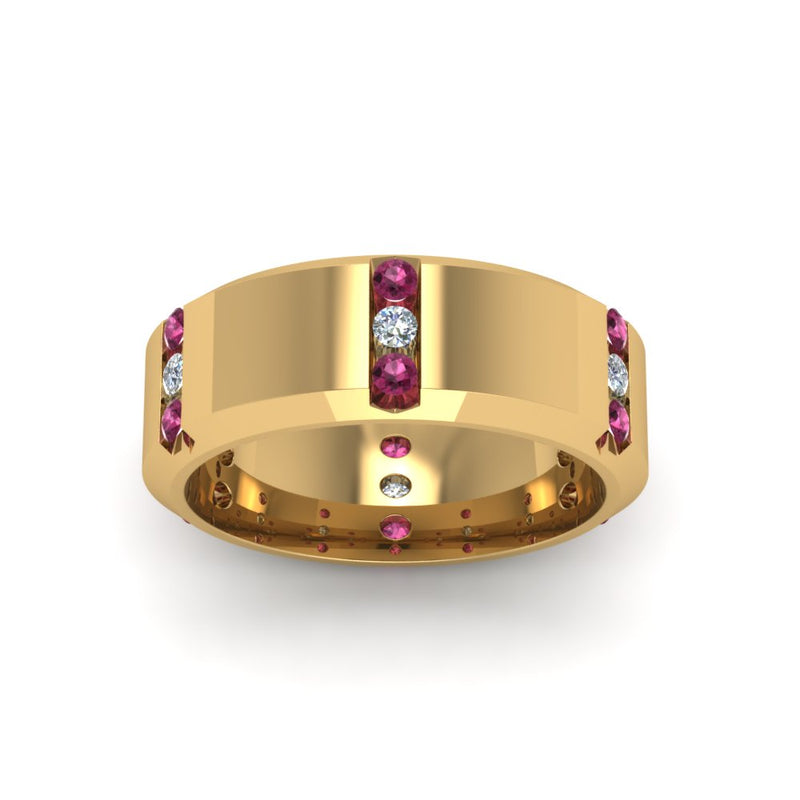 Channel Set 3 Stone Mens Anniversary Ring